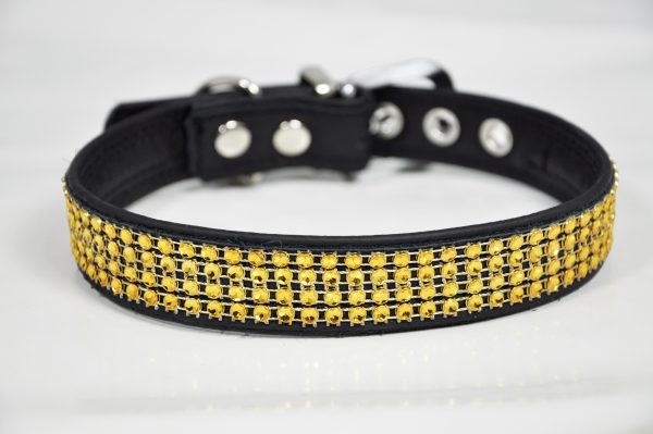 Strasshalsband Leder gold